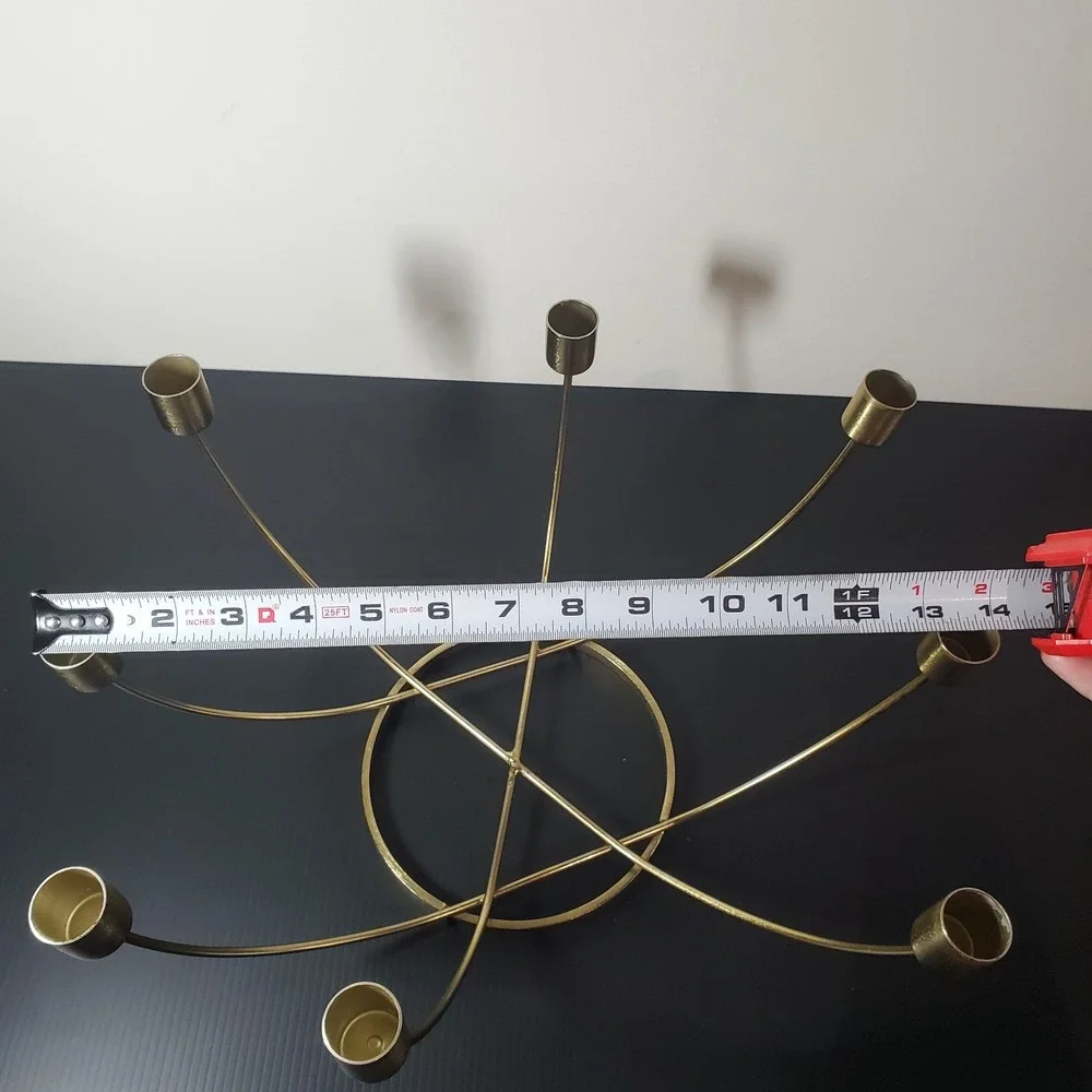 MODERN DESIGN BRASS COLOR 8 CANDLE HOLDER CANDELABRA CIRCLE RING 14